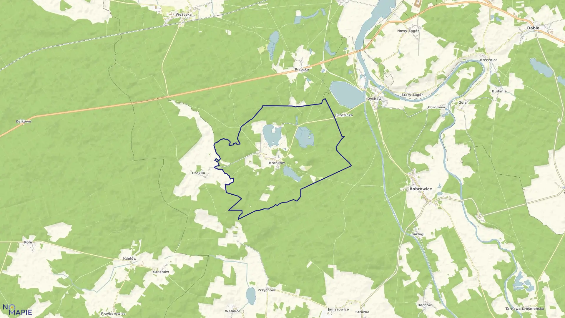 Mapa obrębu Bronków w gminie Bobrowice