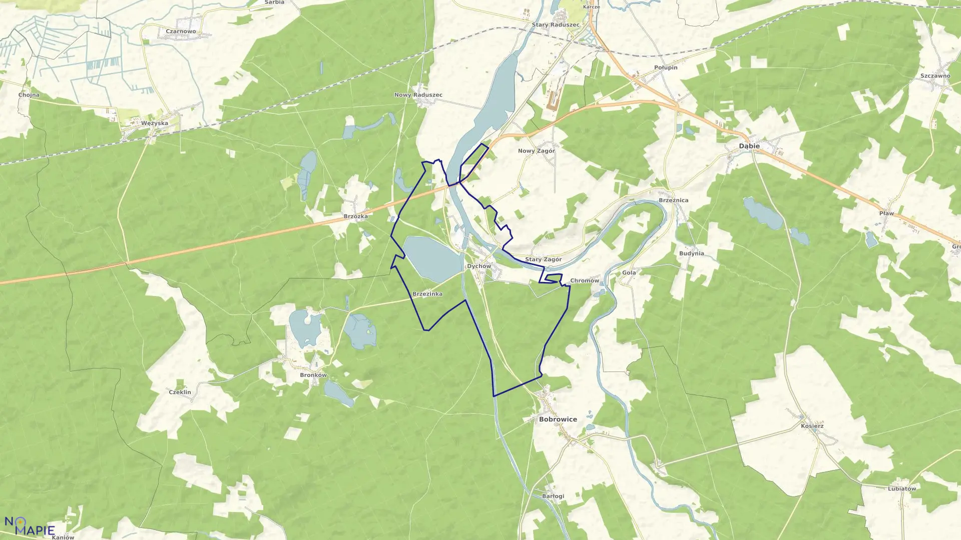 Mapa obrębu Dychów w gminie Bobrowice