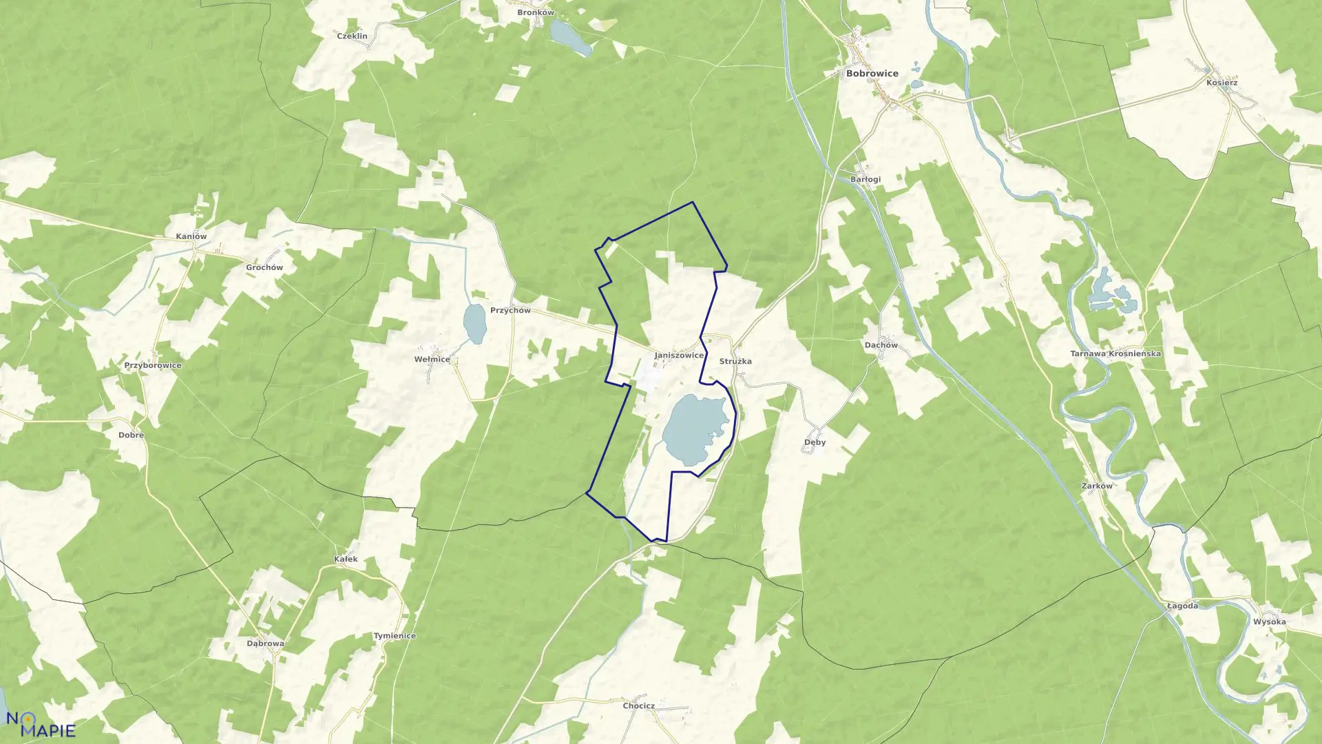 Mapa obrębu Janiszowice w gminie Bobrowice