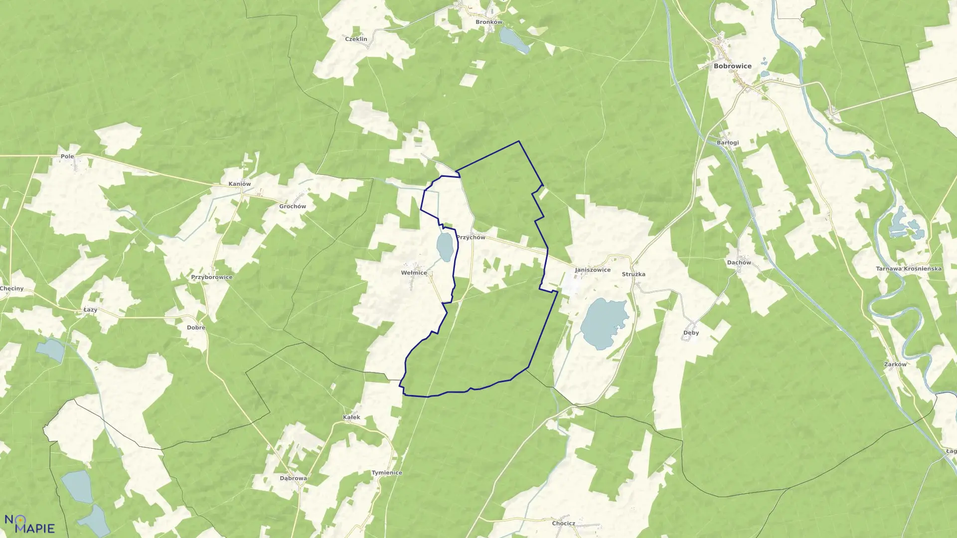 Mapa obrębu Przychów w gminie Bobrowice