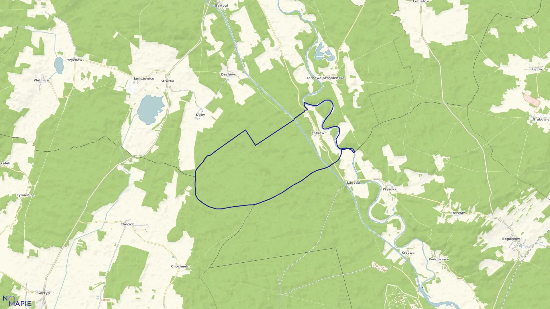 Mapa obrębu Żarków w gminie Bobrowice